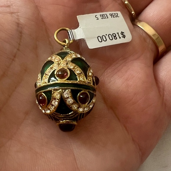 Egg Pendant Faberge Style Sterling Silver Gold Plated Green - Picture 7 of 15